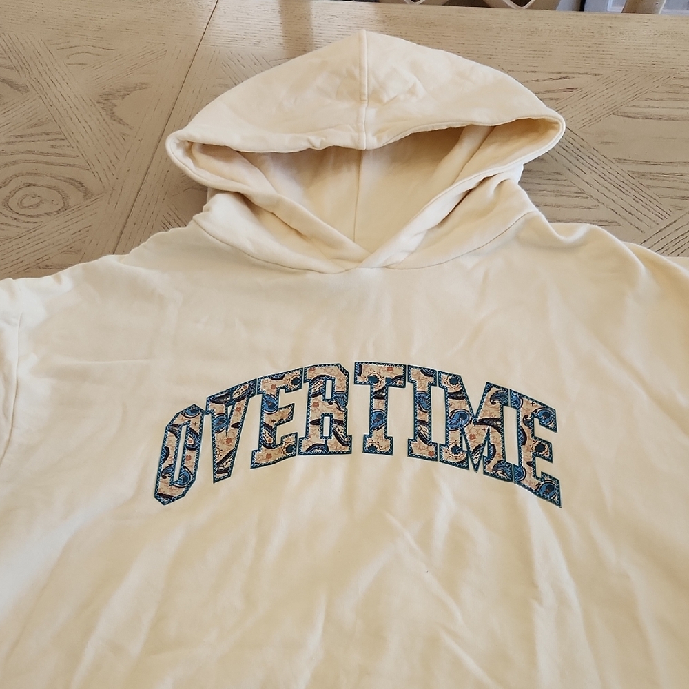 Overtime Basketball Theme Cream Hoodie With Embroidered Paisley Lettering Size L